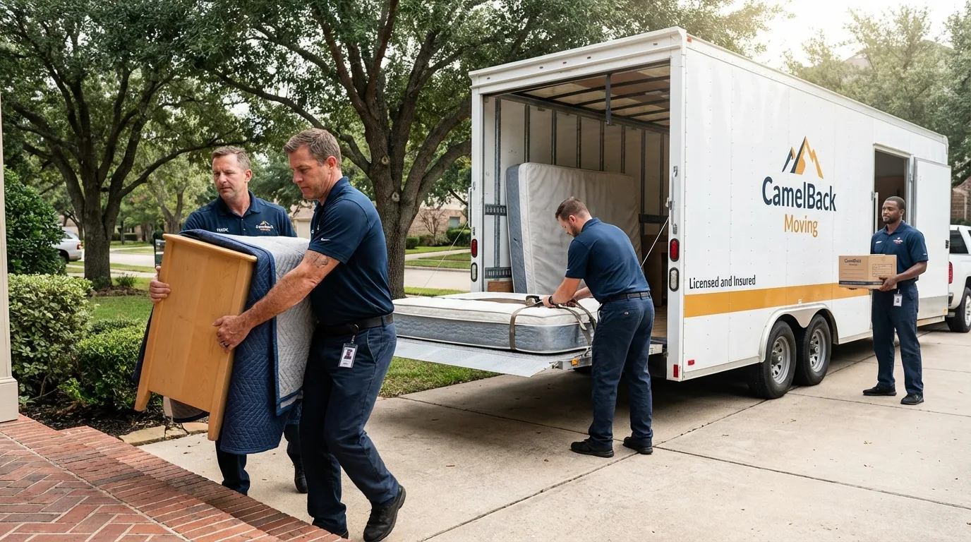 Crew loading residential truck for cross-state move from Greenville, RI