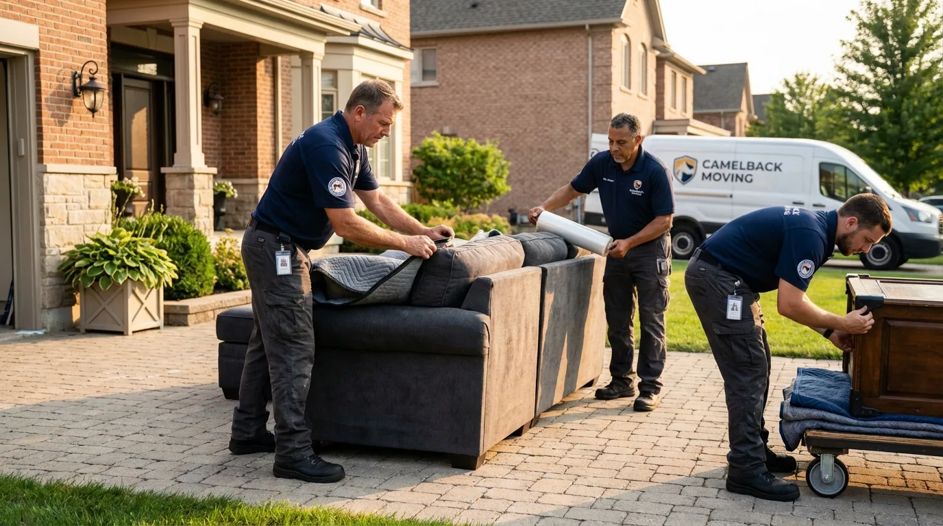 Large estate moving crew wrapping furniture in Greenville, RI