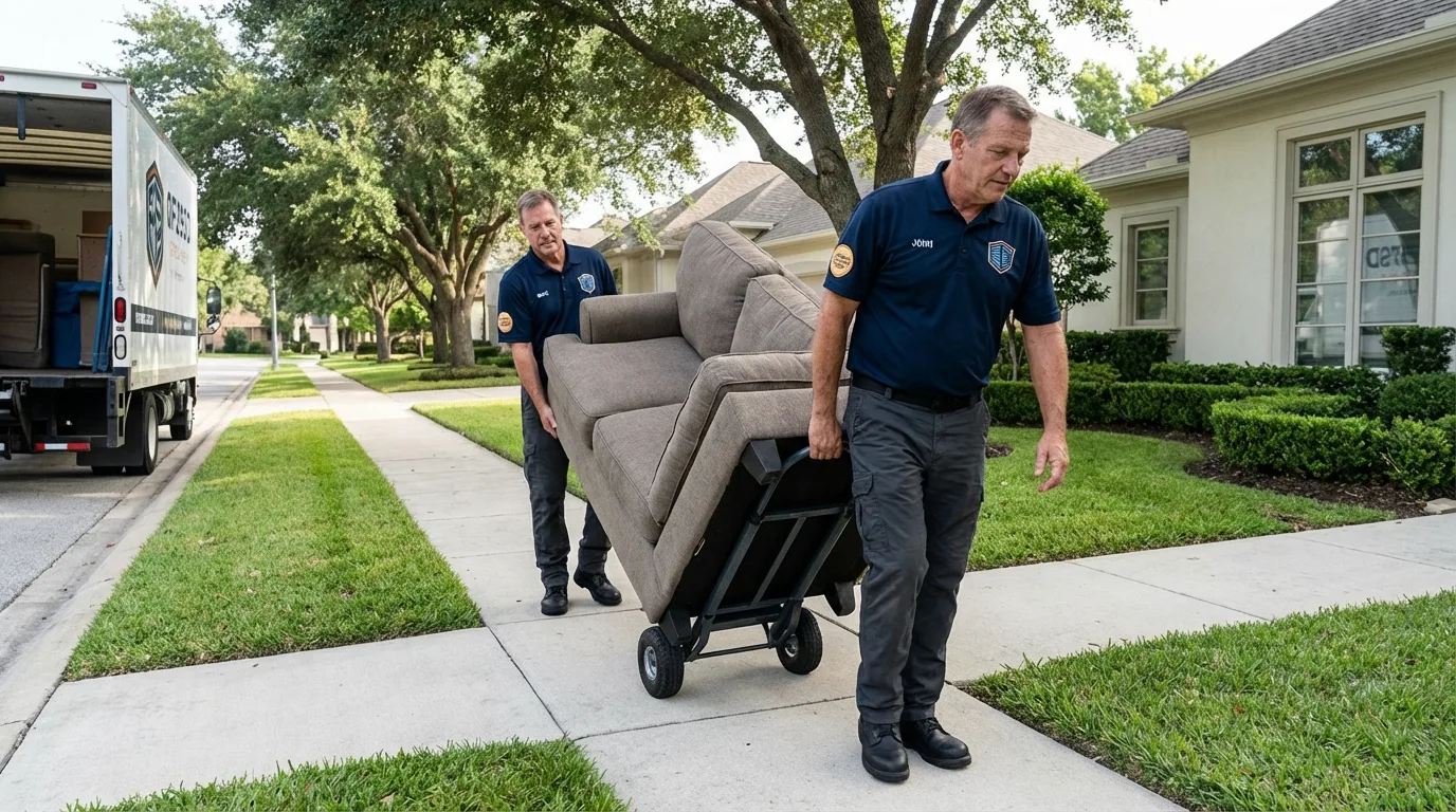 Local residential moving crew loading furniture in Greenville, RI